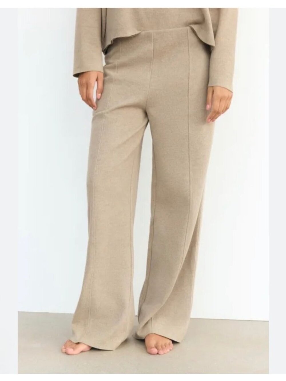 Zara Soft Knit Wide-Leg Pants Beige S Minimalist Neutral Travel Comfy Loungewear
